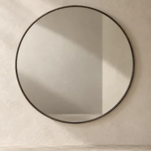 Aster circular wall mirror with a thin blackened bronze frame
