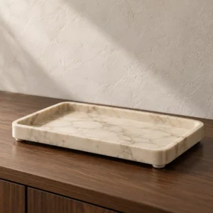 Cora rectangular cream marble tray with taupe veining and rounded corners