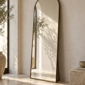 Lior full-length arched floor mirror with slim aged bronze frame